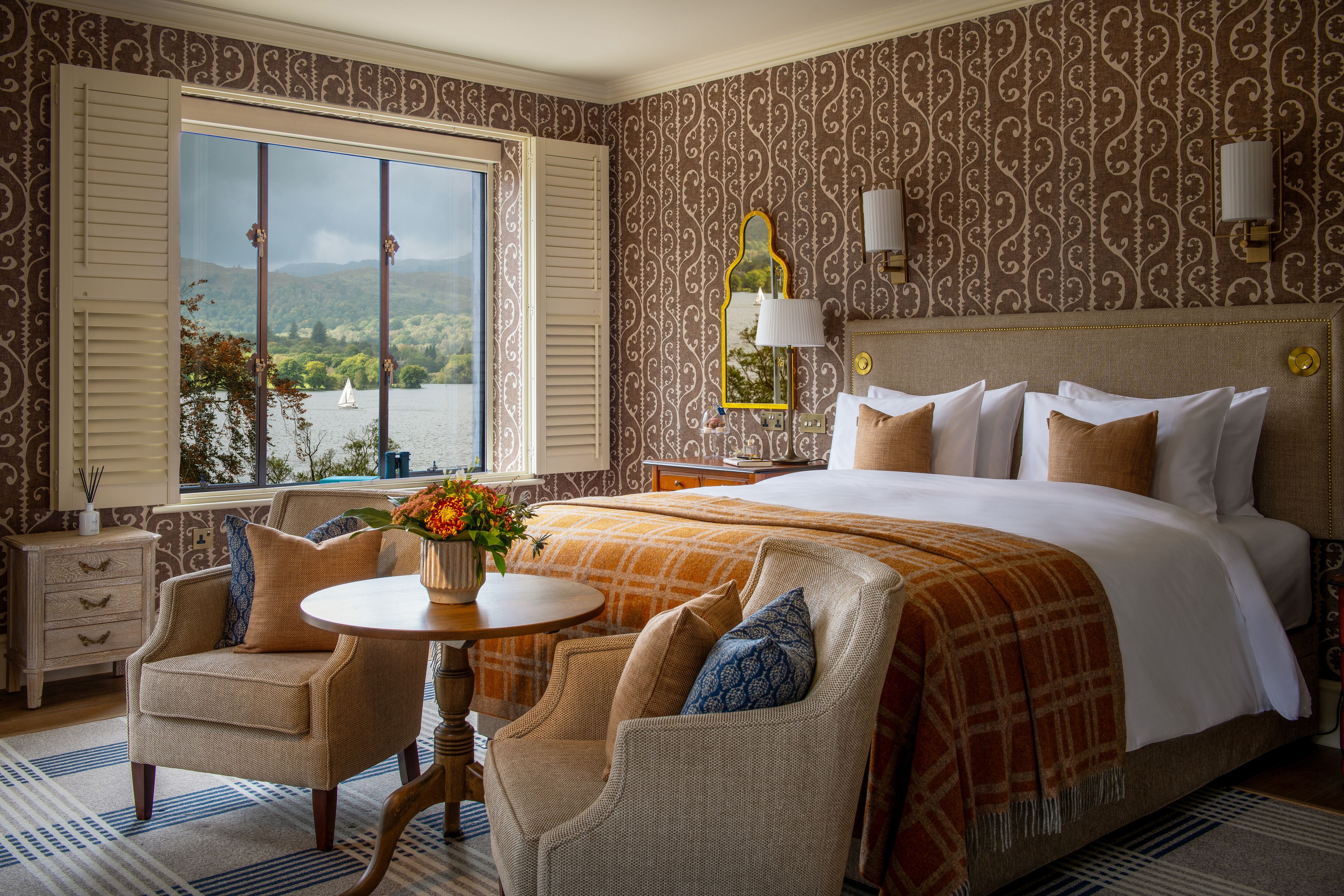 A vibrant orange bedroom