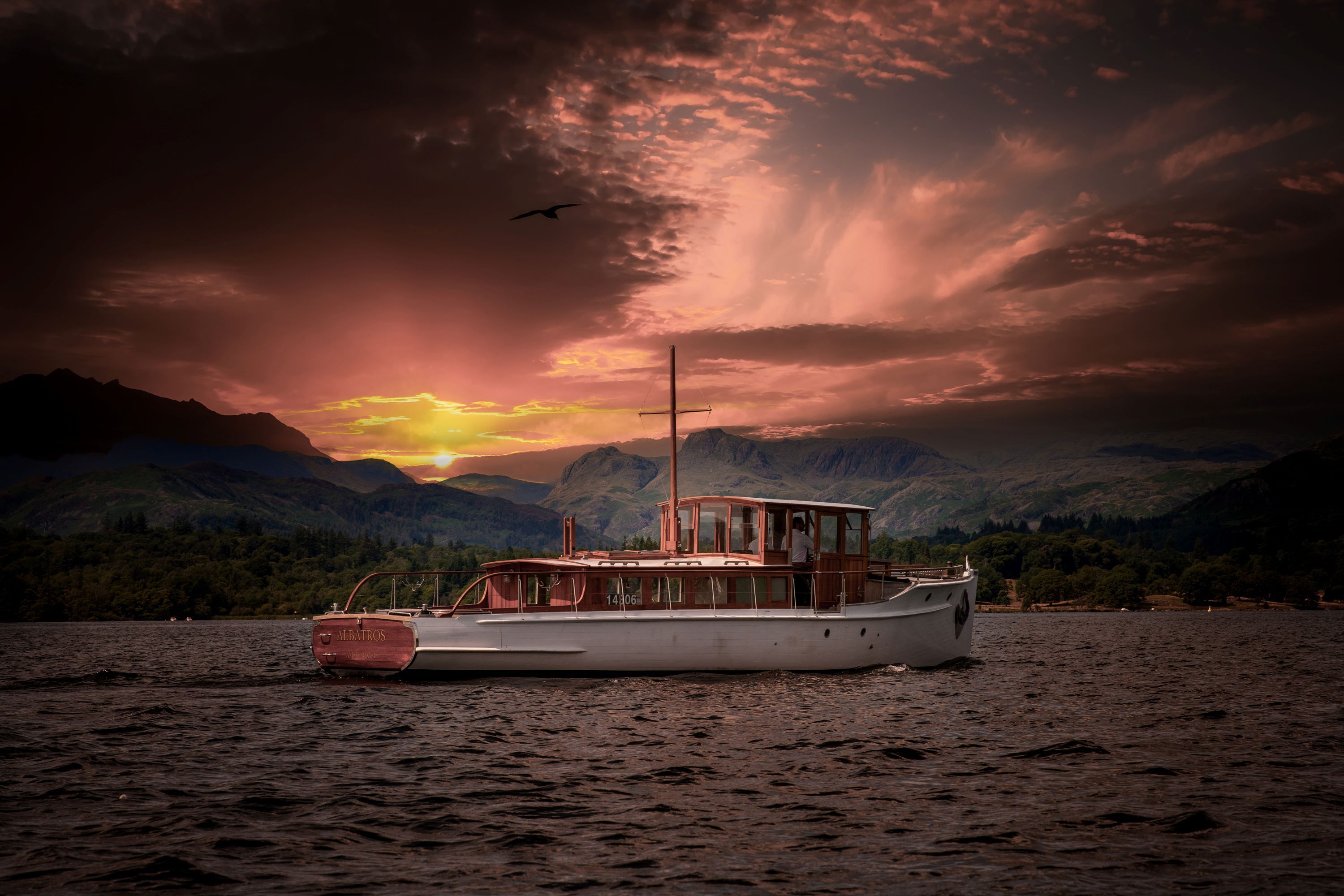 Albatros Yacht on lake Windermere during the evening