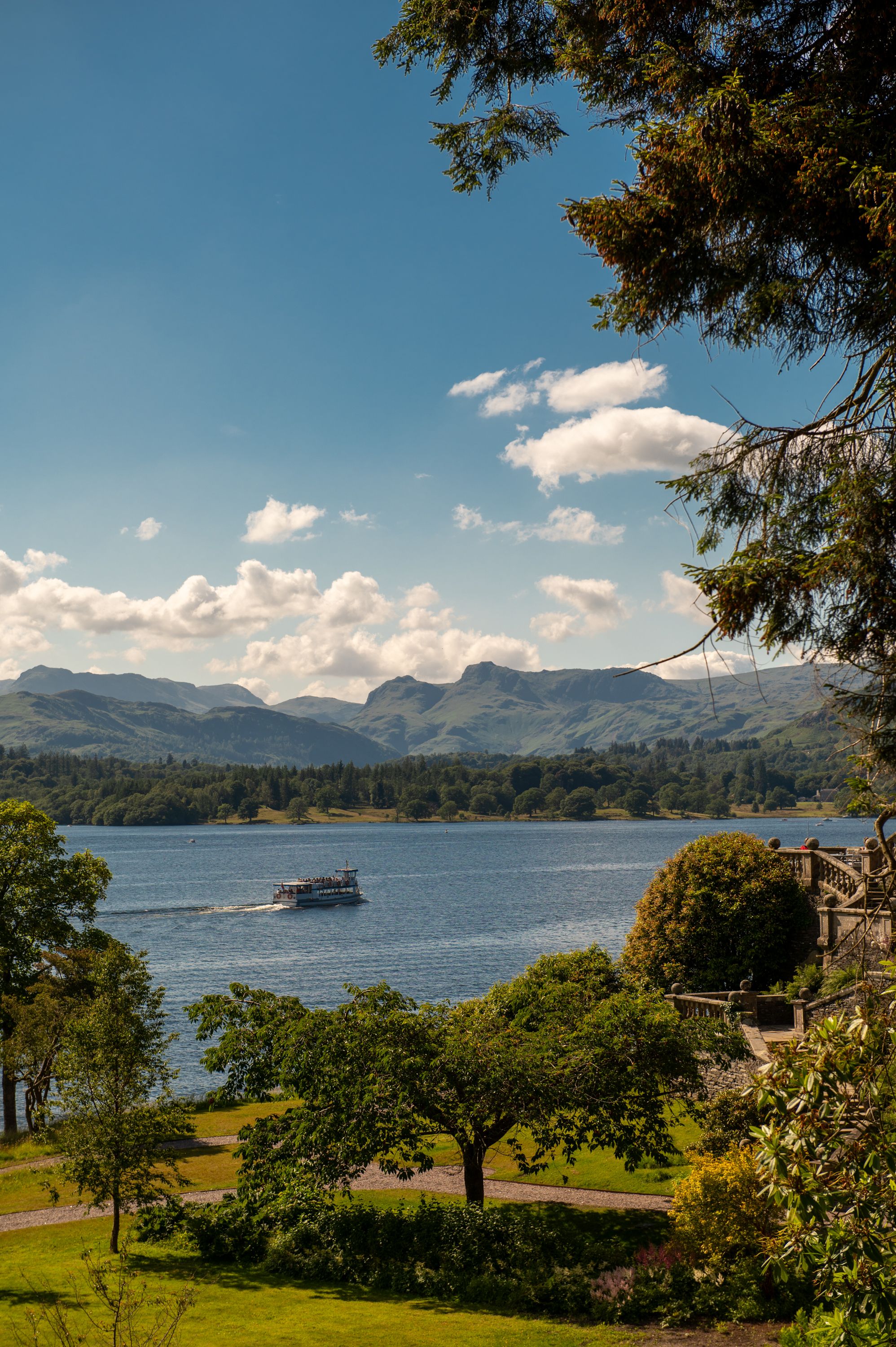 View out over Lake Windermere on a summers day