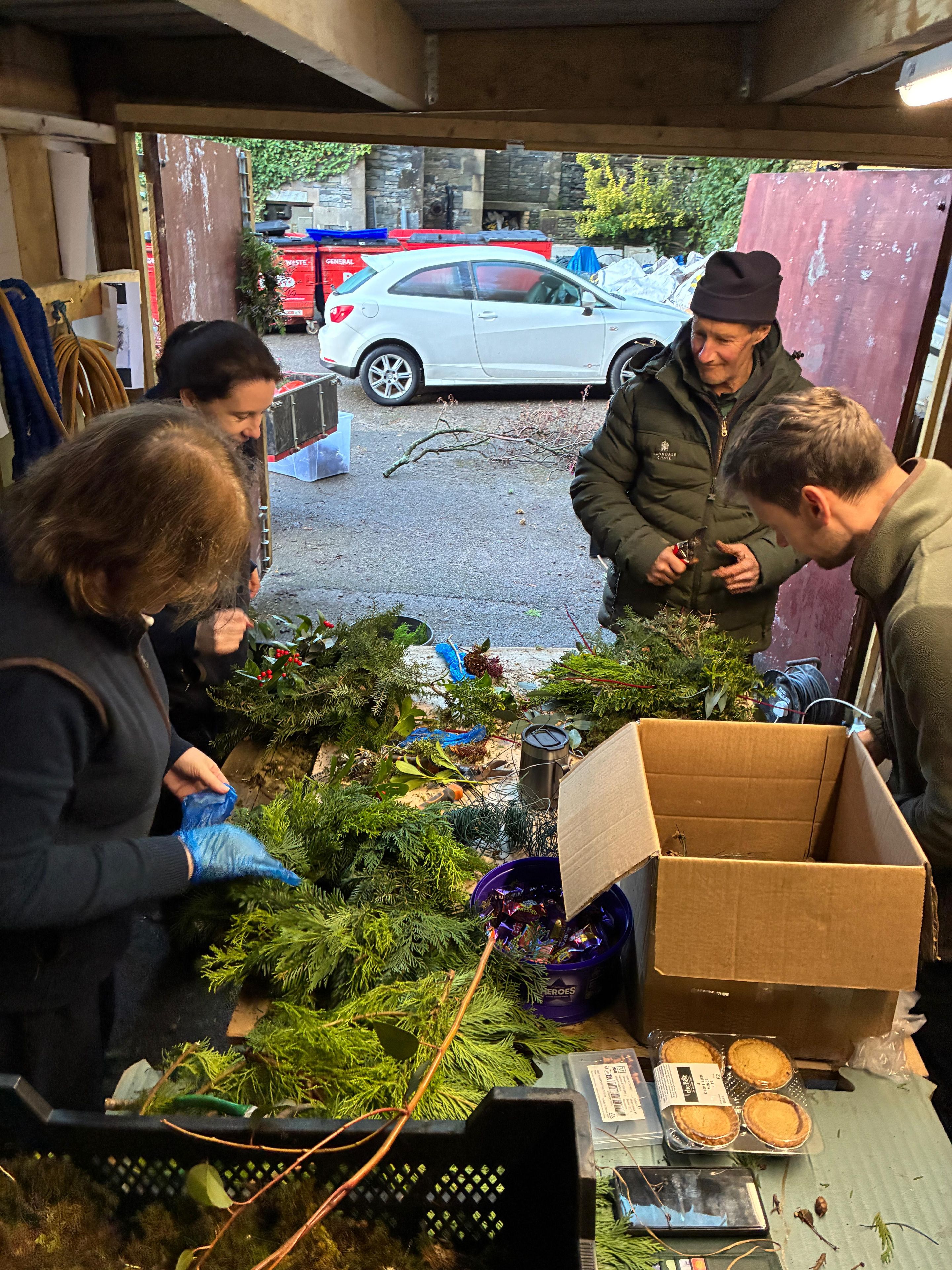Team at Langdale Chase crafting wreaths
