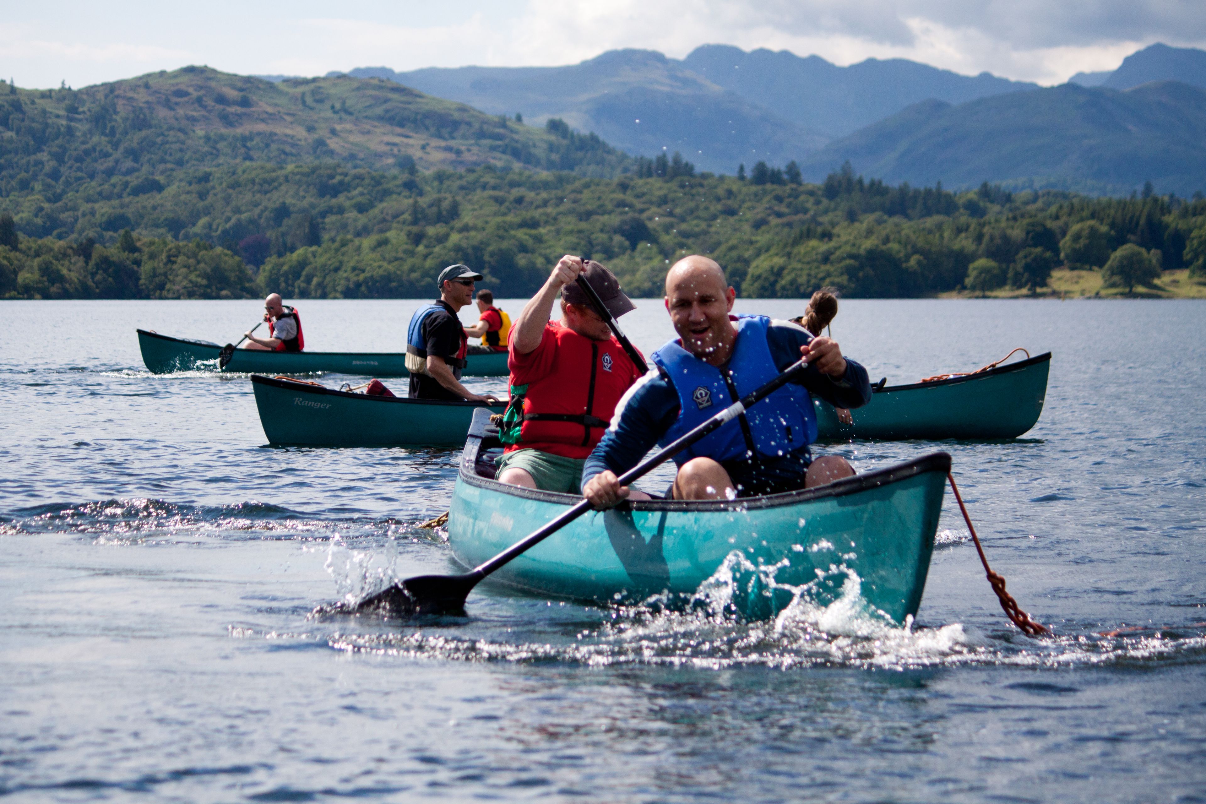 Team in rowing boats