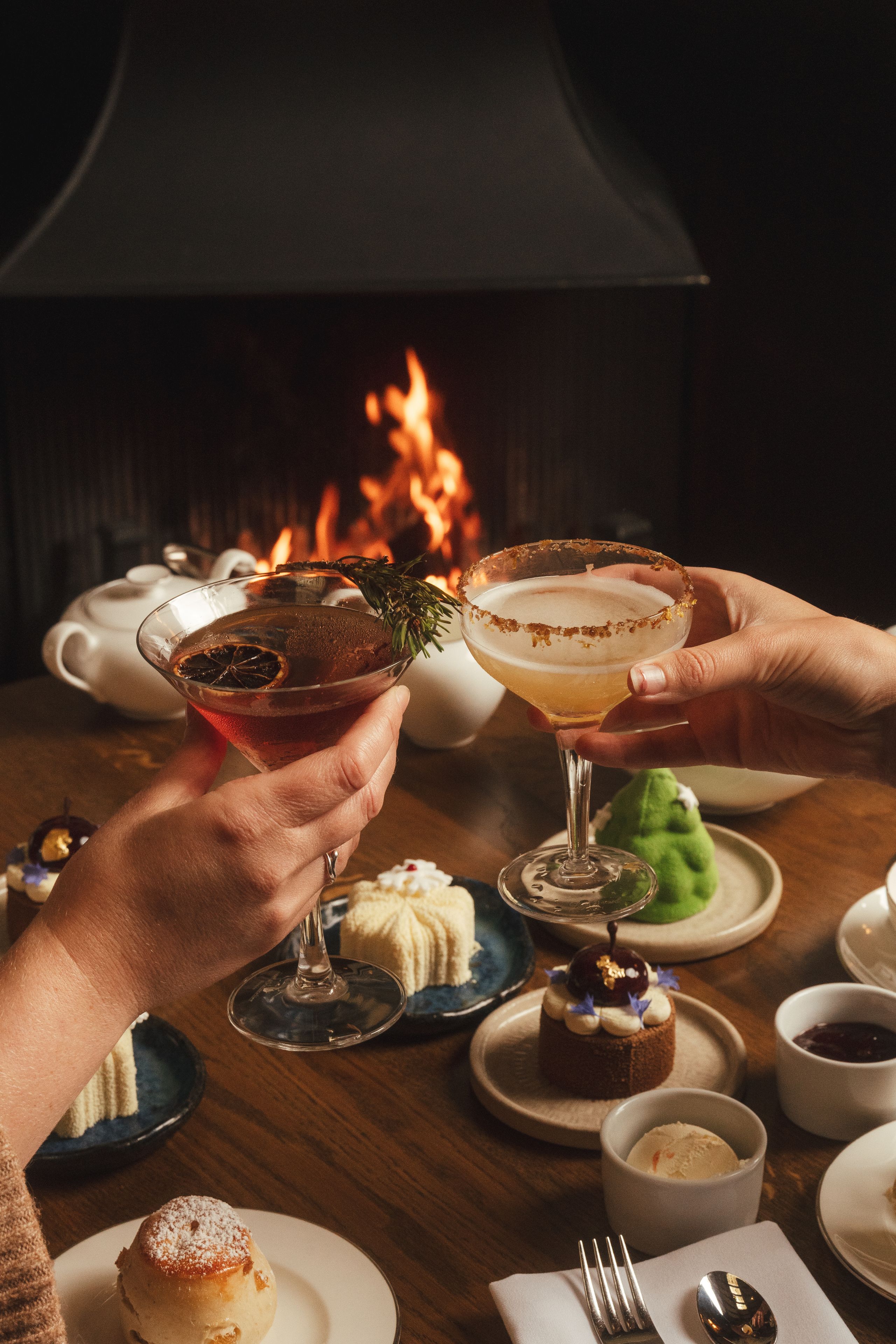 Christmas cocktails cheersing
